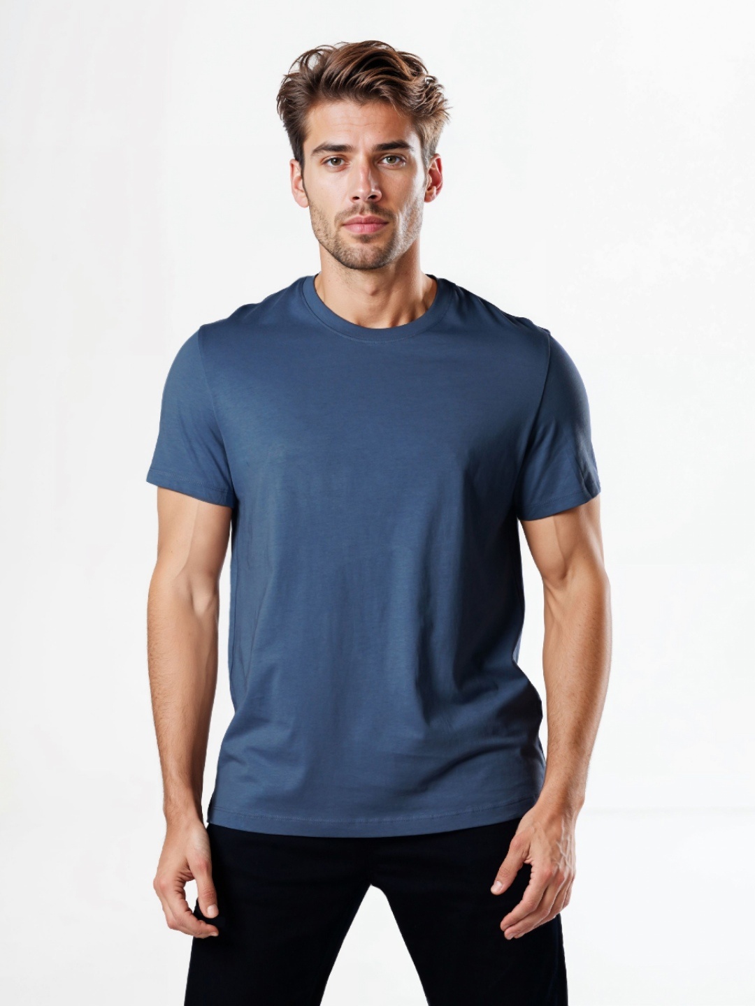 

Celio Men Solid Round Neck Cotton T-shirt, Blue