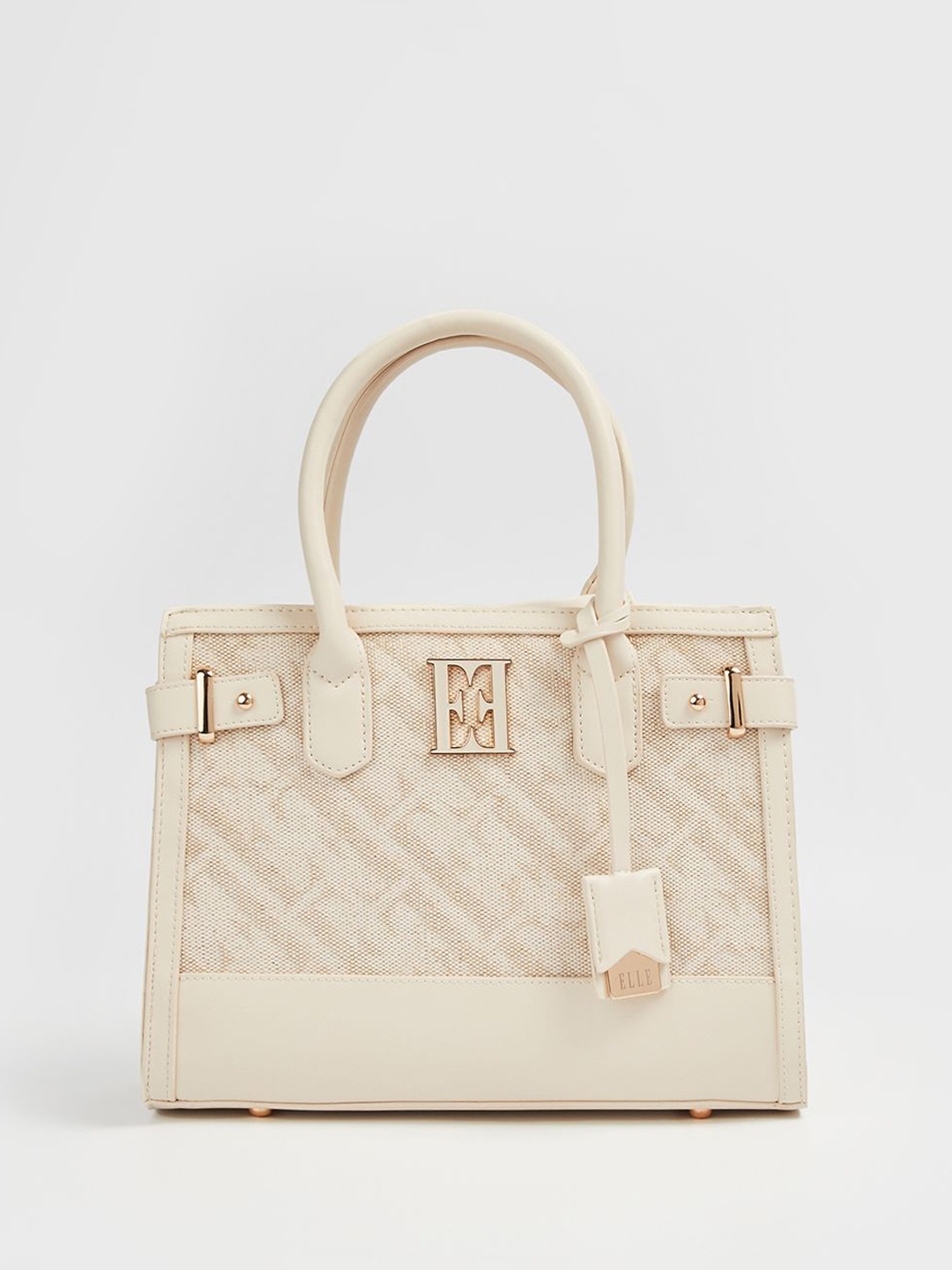 

ELLE PU Shopper Handheld Bag with Quilted, Off white