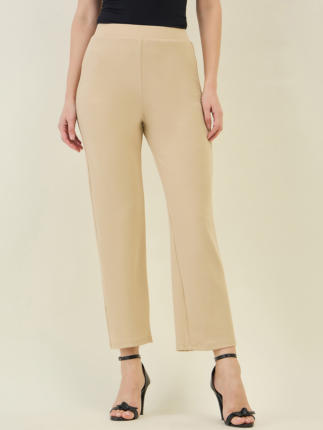 

aayu Women Solid High- Rise Relaxed Flared High-Rise Trousers, Cream