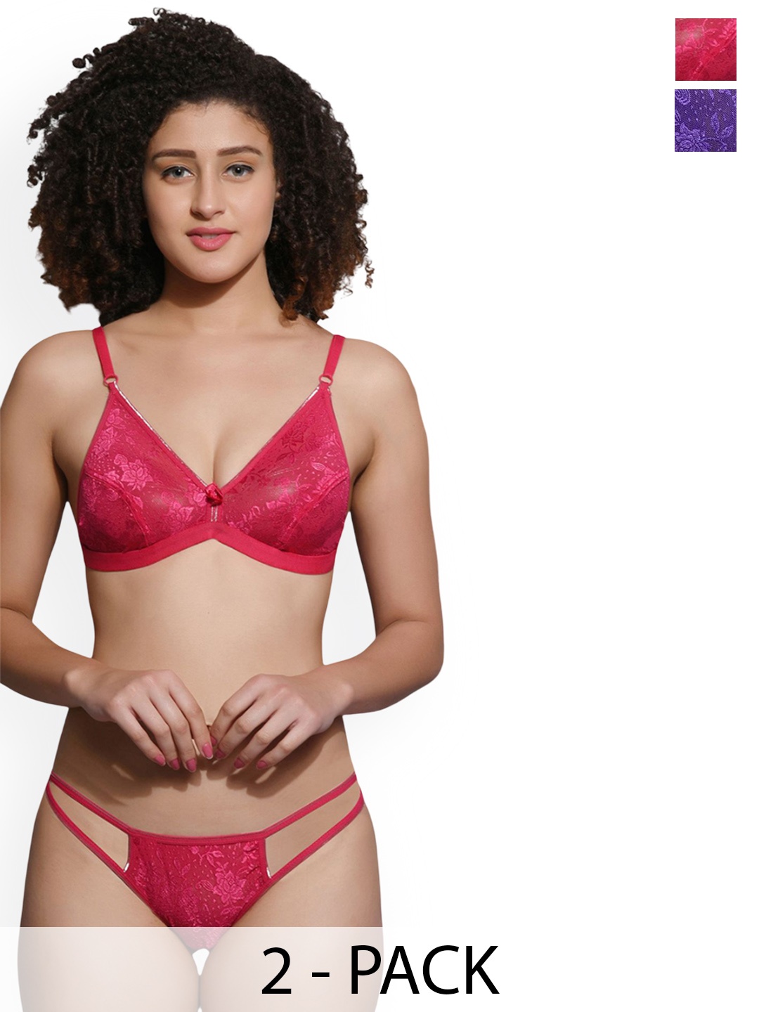

chia fashions Pack Of 2 Non Padded Lingerie Set, Pink