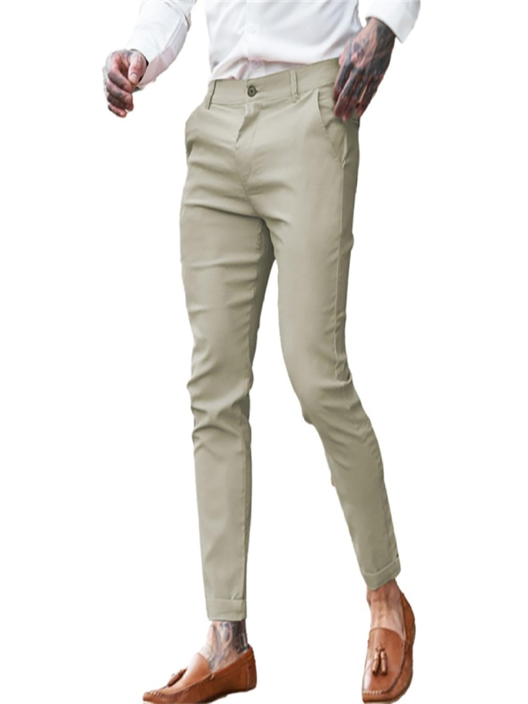 

StyleCast x Revolte Men Slim Fit Easy Wash Chinos Trousers, Beige