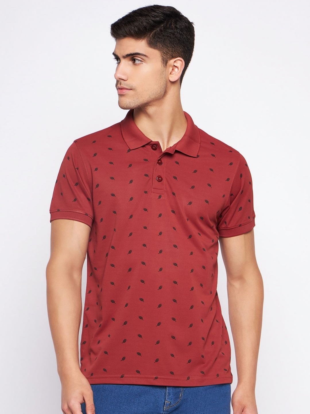 

AUXAMIS Men Printed Polo Collar Pockets T-shirt, Rust