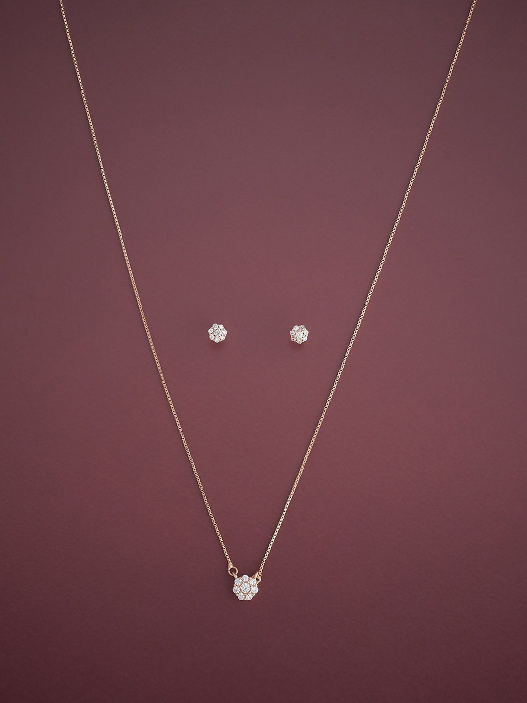 

Kushal's Fashion Jewellery Sterling Silver Rose Gold-Plated CZ Necklace & Earrings