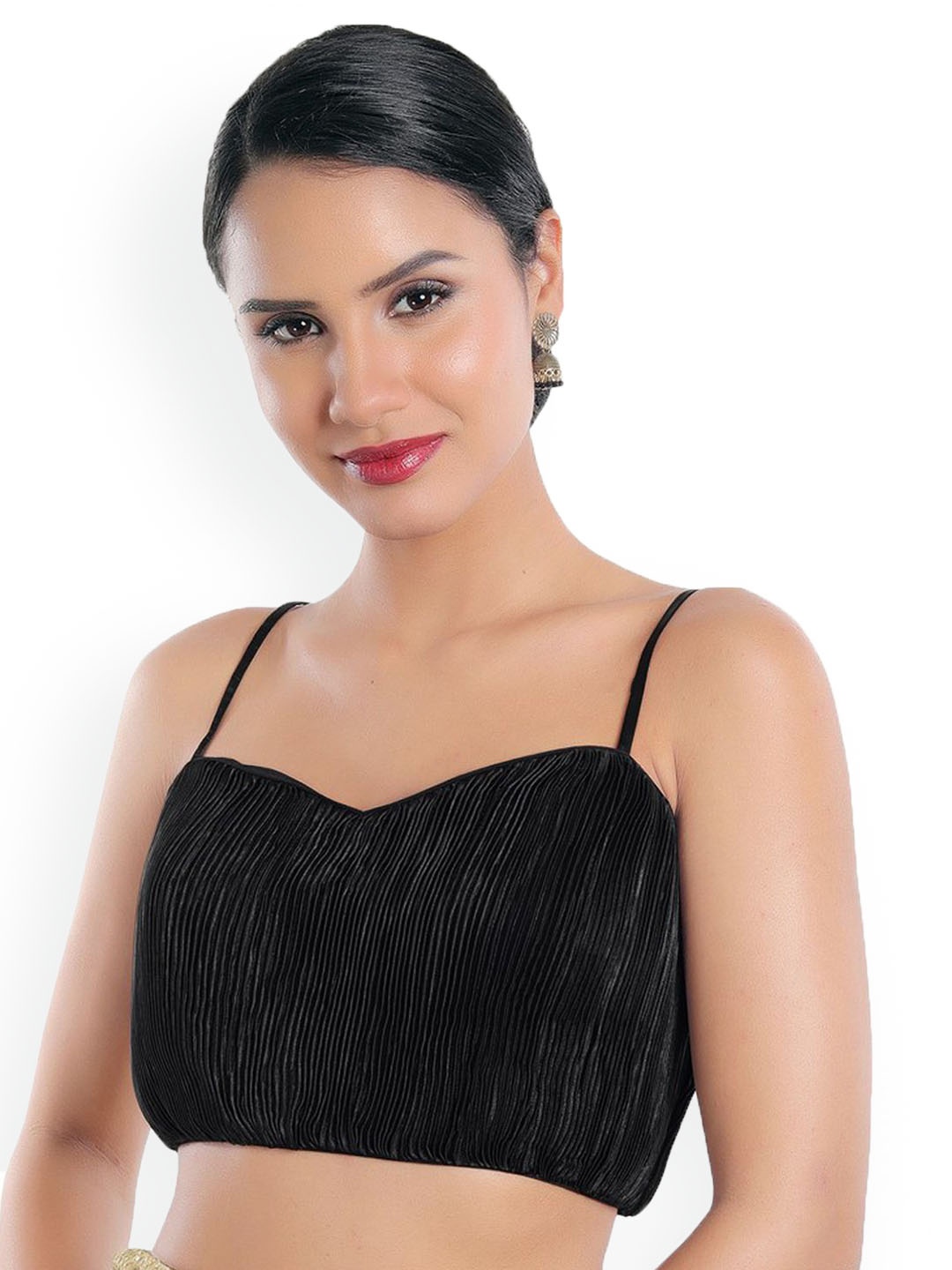 

Mmore Padded Sleeveless Sweetheart Neck Saree Blouse, Black