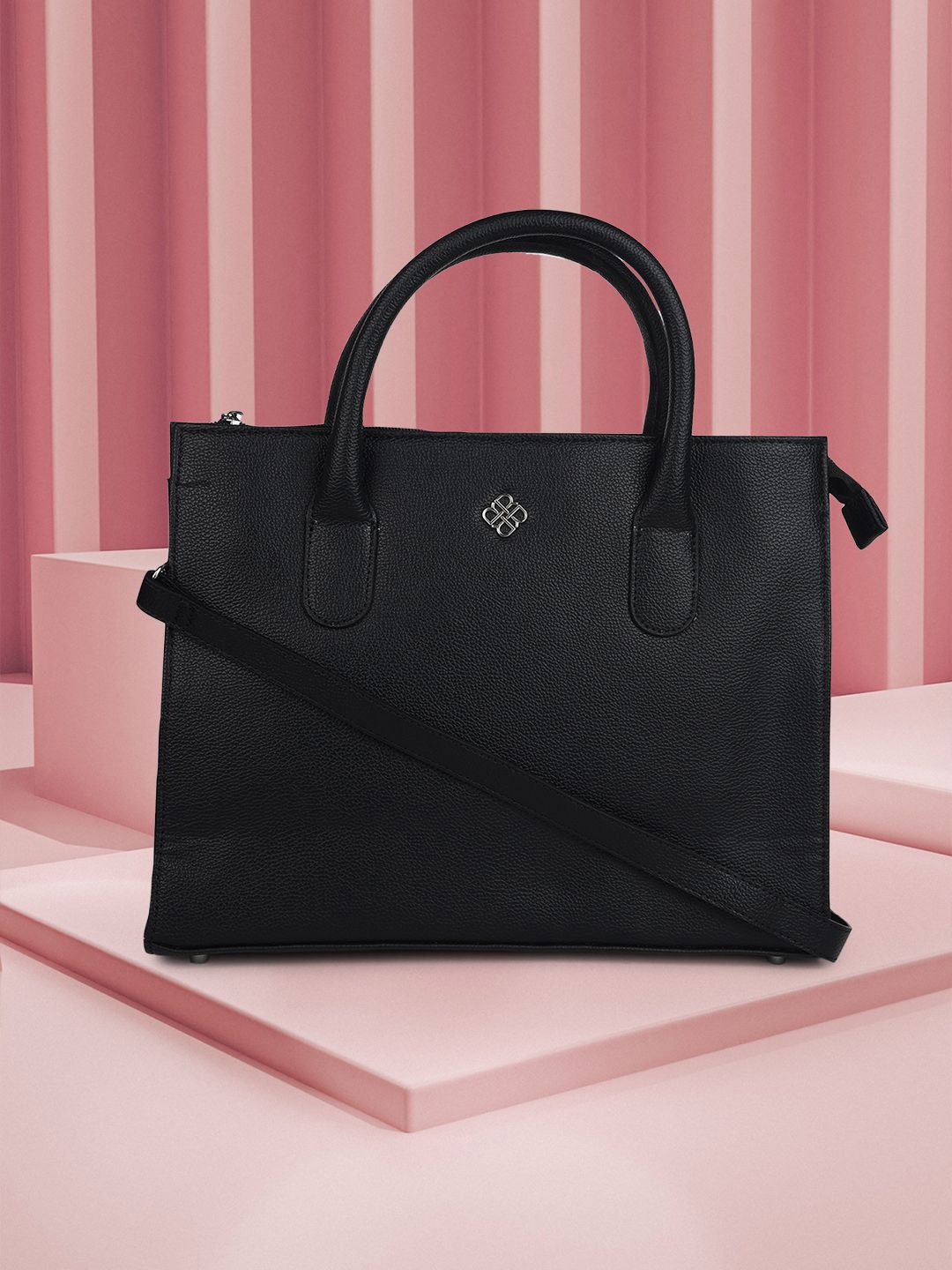 

Marie Claire Structured Handheld Bag with Applique, Black