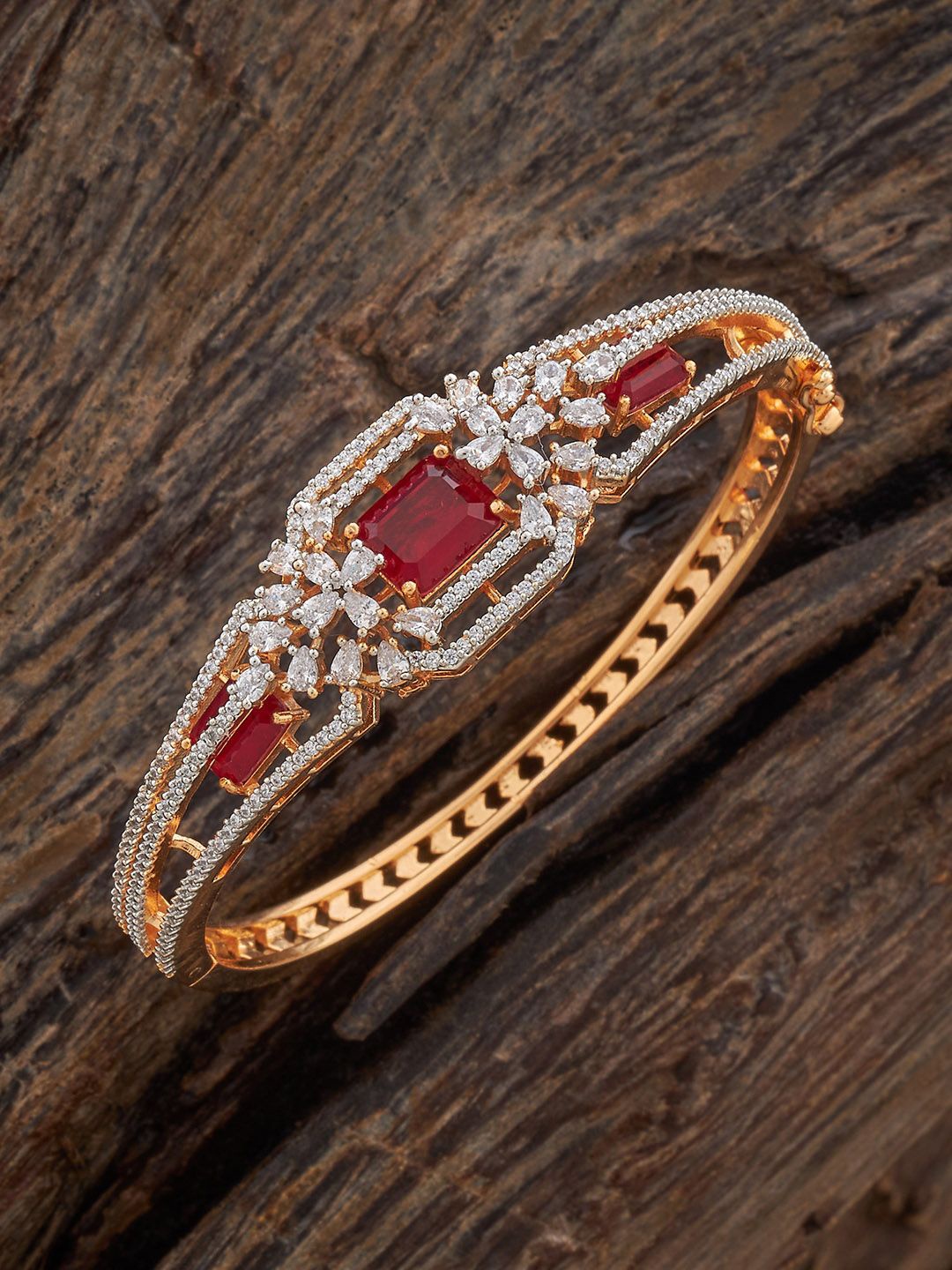 

Kushal's Fashion Jewellery Women Ruby Cubic Zircon Studded Kada Bangle, Gold