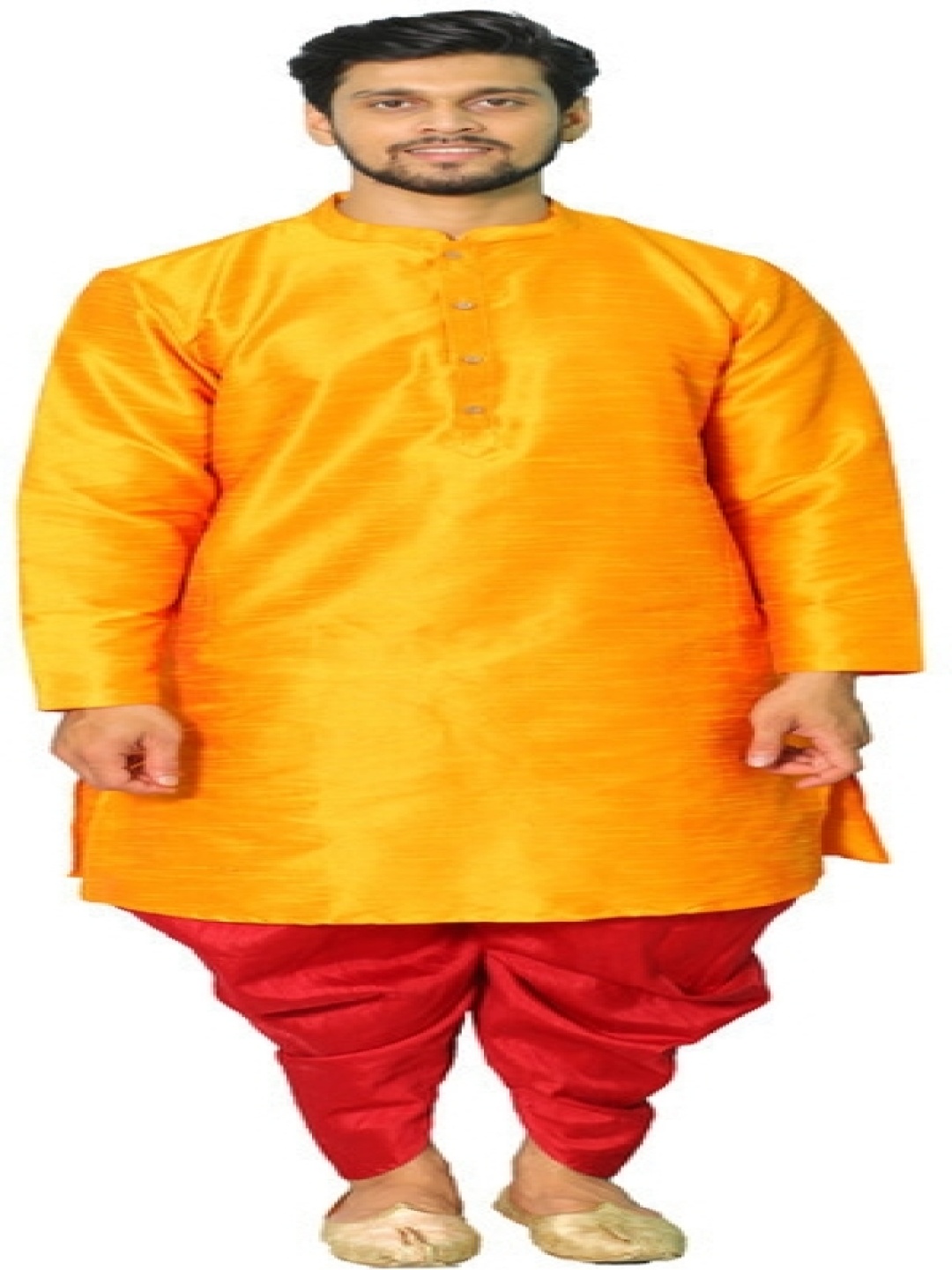 

House of Aqss Mandarin Collar Dupion Silk Straight Kurta With Dhoti Pants, Orange