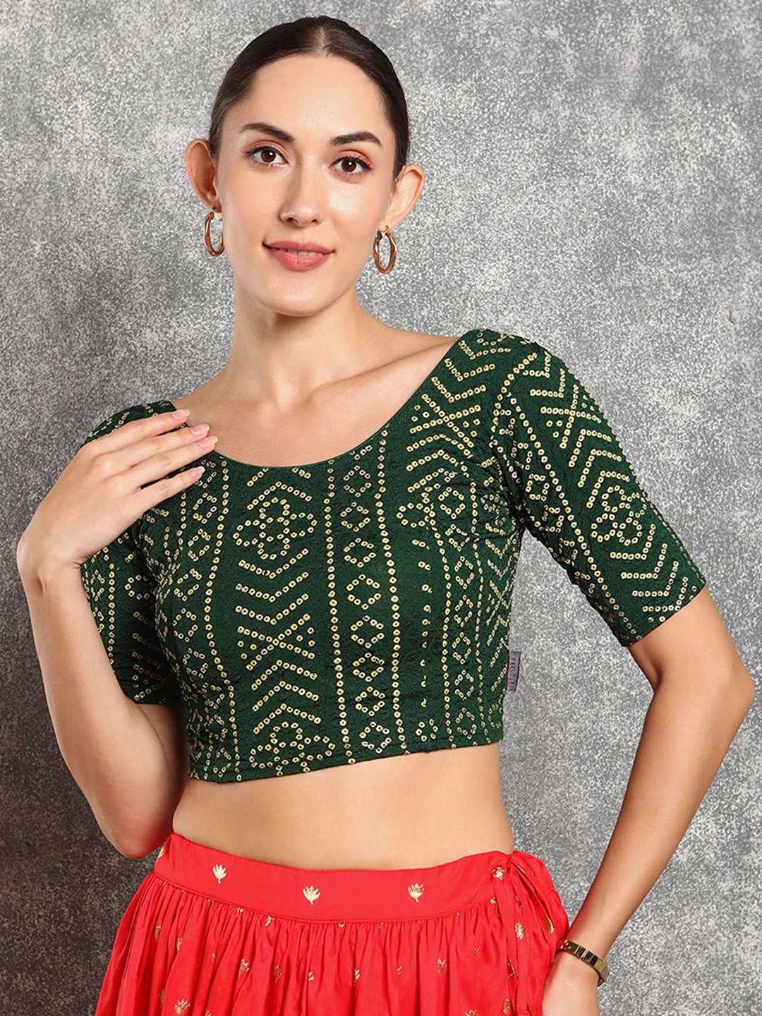 

Mmore Printed Cotton Stretchable Saree Blouse, Green