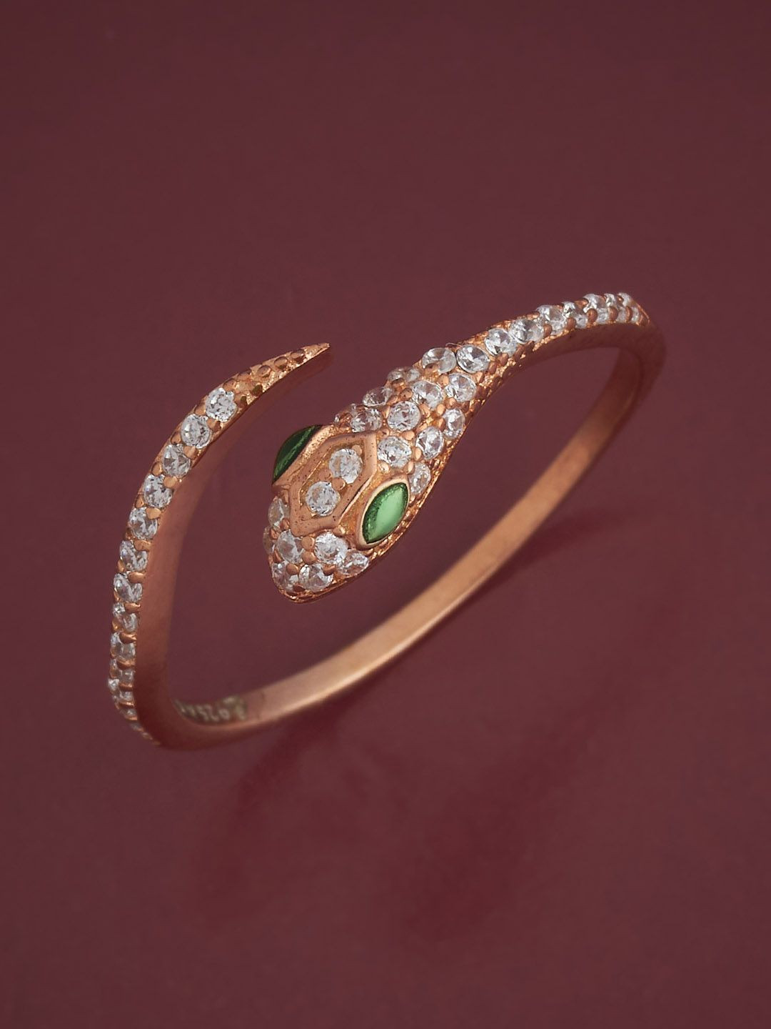 

Kushal's Fashion Jewellery Sterling Silver Rose Gold-Plated CZ Studded Temple Finger Ring