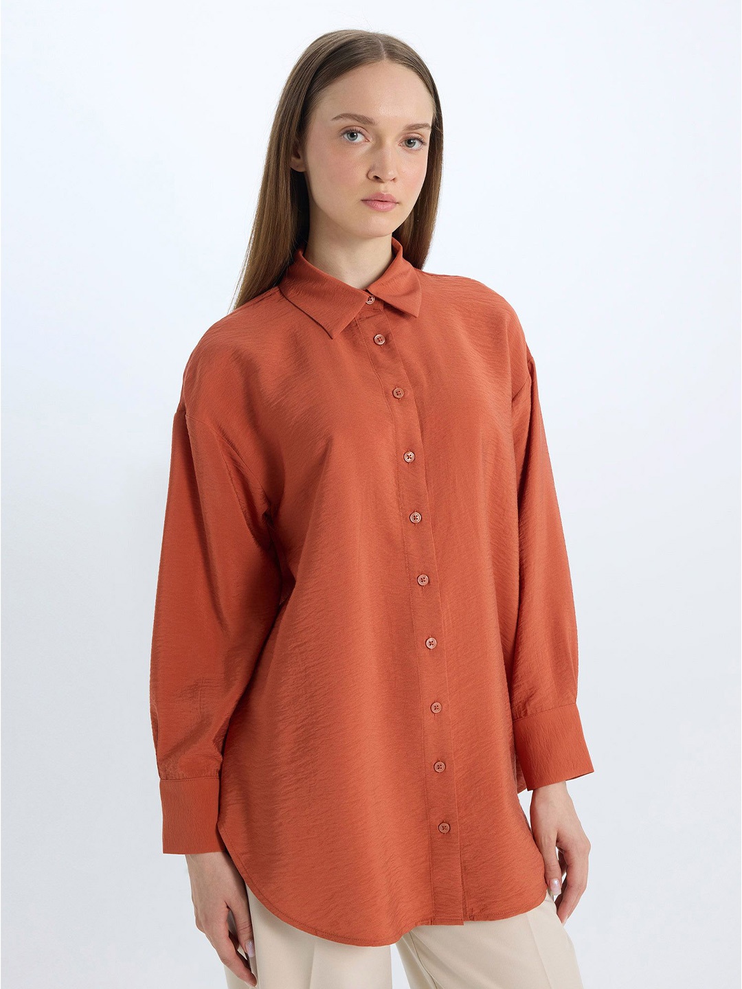 

DeFacto Women Spread Collar Neck Casual Shirt, Rust