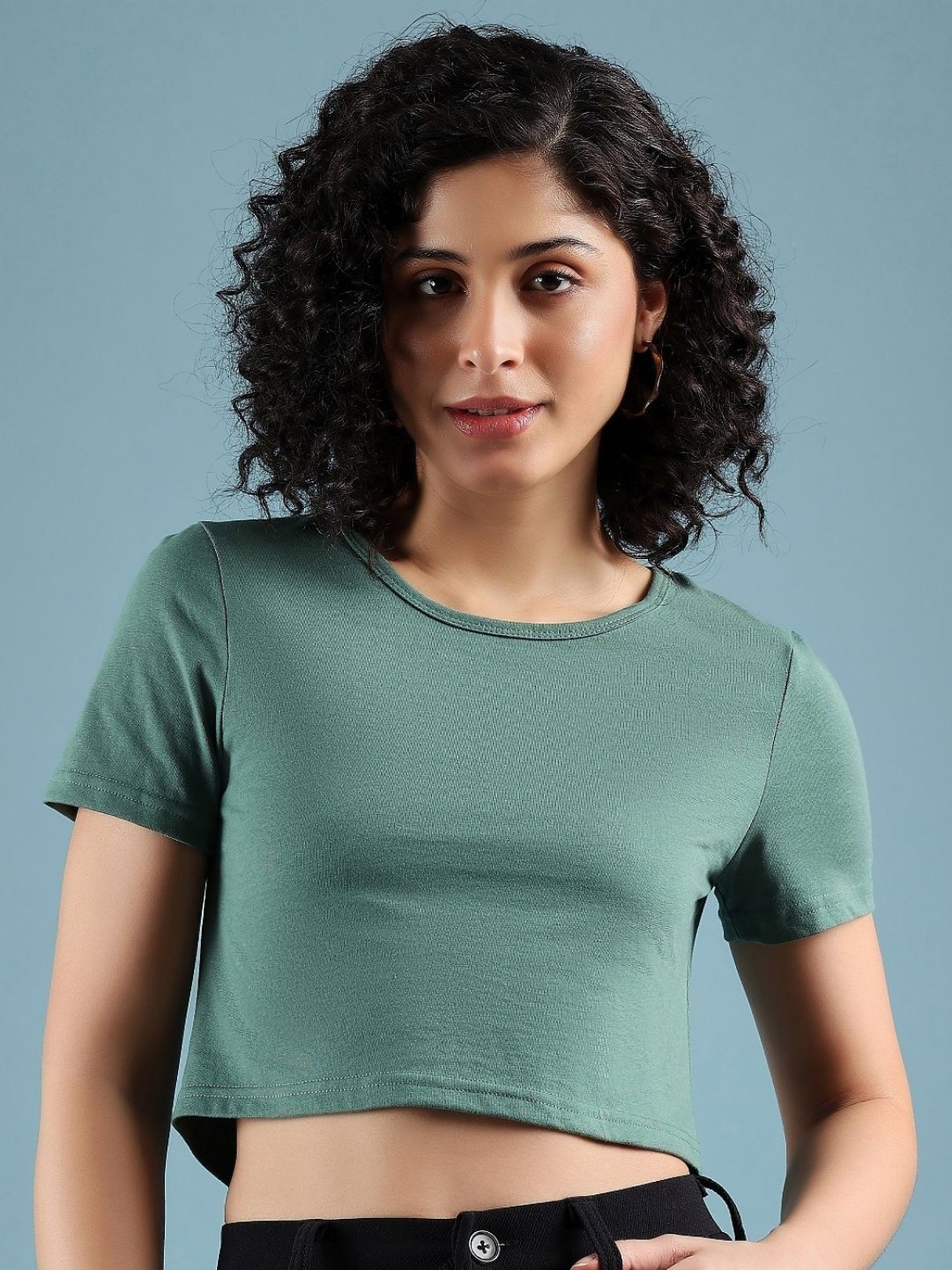 

DressBerry Women Solid Round Neck Cotton Boxy T-shirt, Green