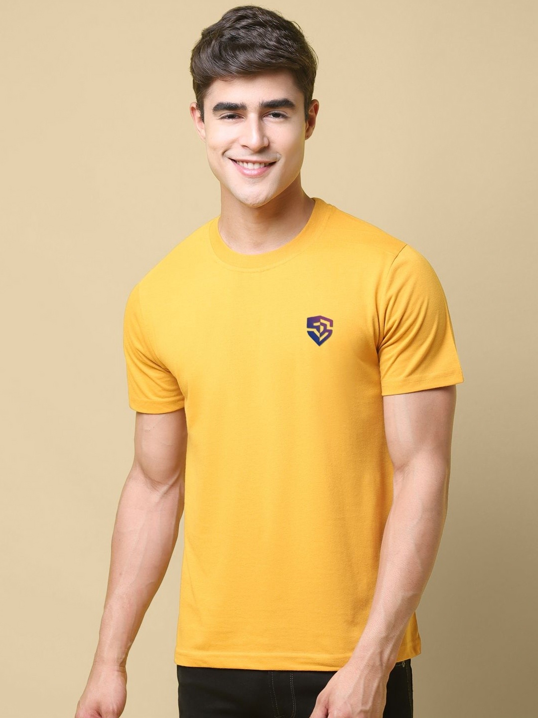 

SZN Men Solid Round Neck Cotton T-shirt, Mustard