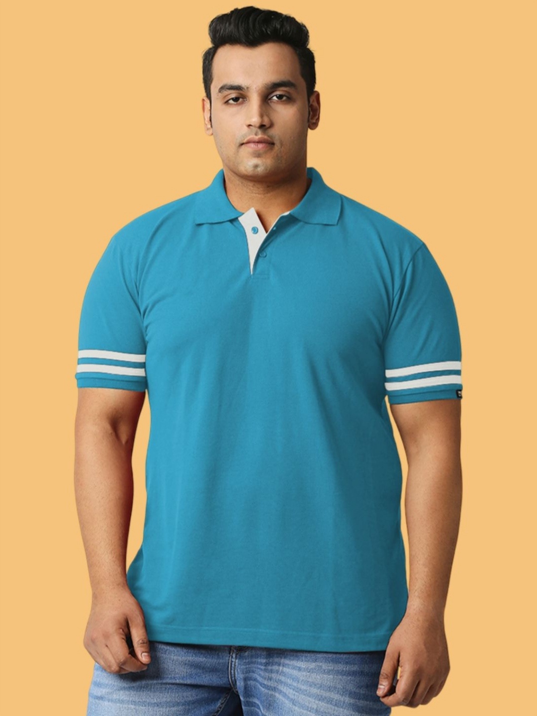 

Wear Your Opinion Men Plus Size Solid Polo Collar Cotton T-shirt, Teal