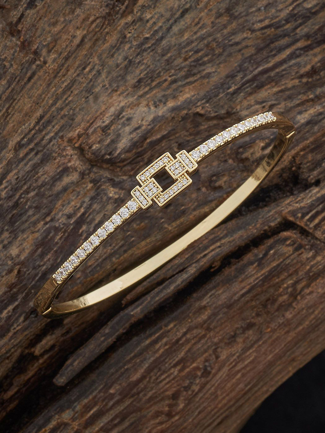

Kushal's Fashion Jewellery Women Brass Gold-Plated Zircon Cuff Bracelet