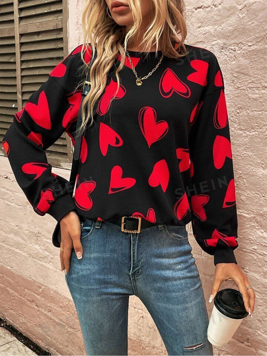 

KASHIAN Women Printed Round Neck Cotton Pullover Sweater, Black