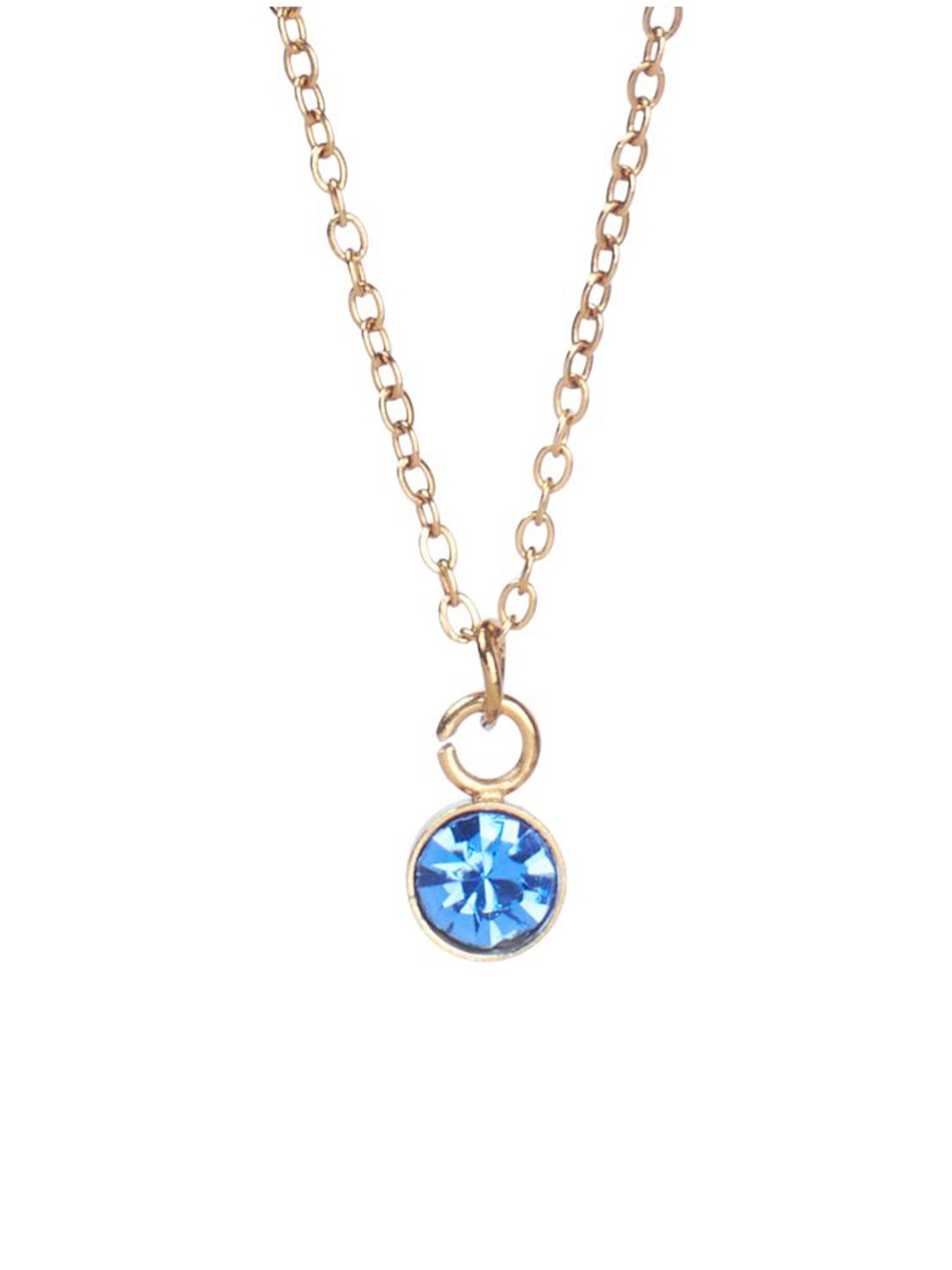 

SALTY Vibrant Dark Blue Crystal Stone Studded Aura Circular Shaped Pendant with Chain, Gold