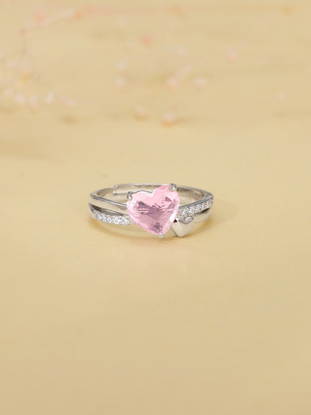 

GIVA 925 Sterling Silver Heart To Heart Rhodium-Plated CZ Studded Adjustable Finger Ring