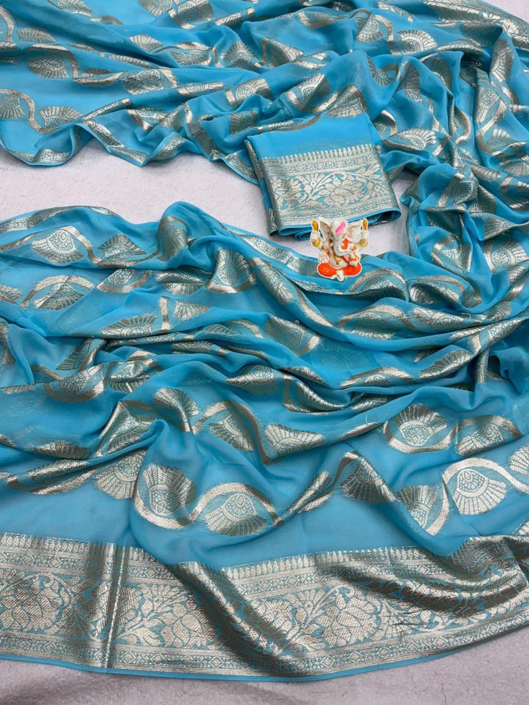 

PAYAL CREATION Woven Design Zari Pure Georgette Maheshwari Saree, Blue