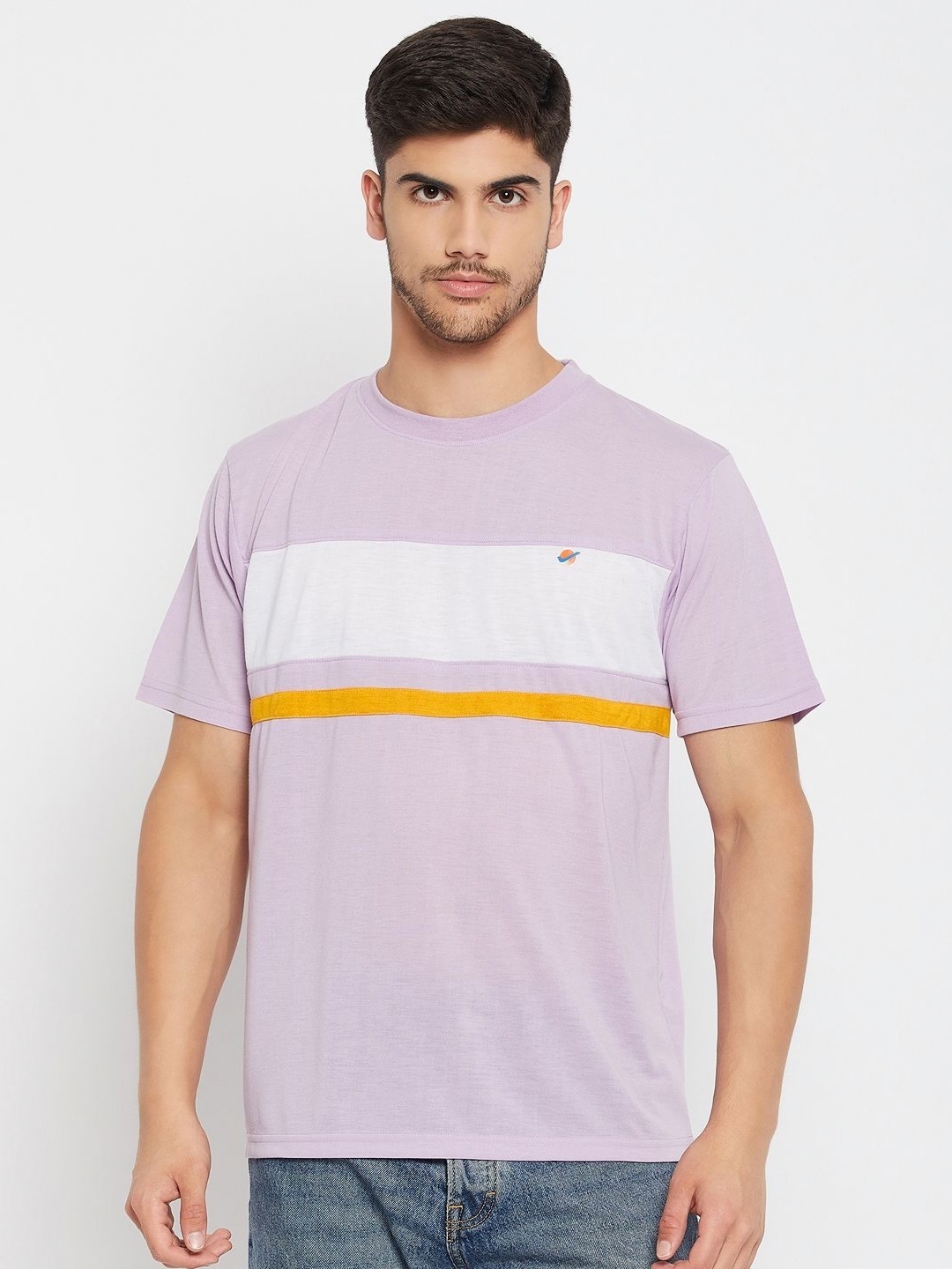 

AUXAMIS Men Colourblocked Extended Sleeves T-shirt, Lavender