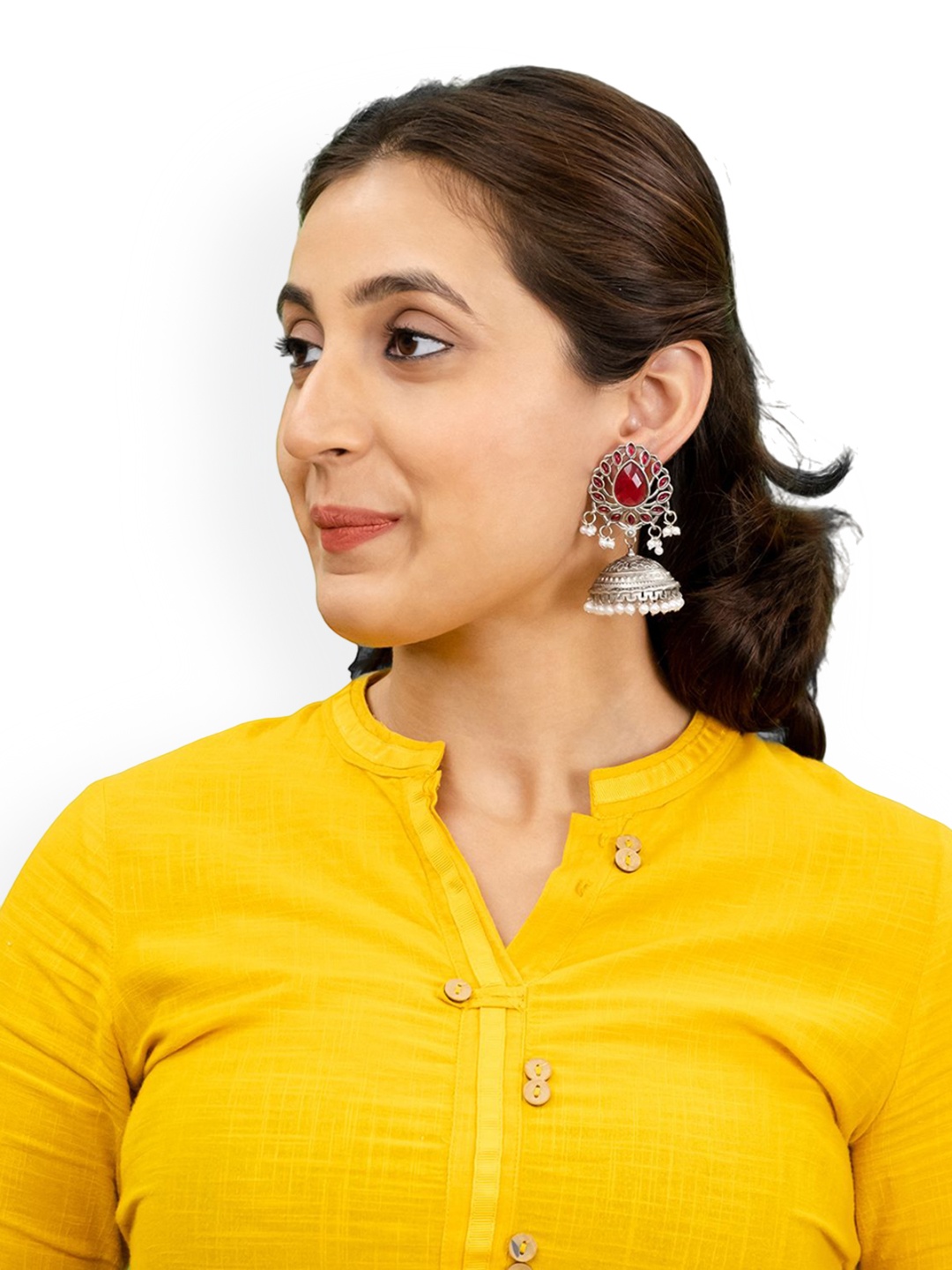 

Shining Jewel - By Shivansh Silver-Plated Cubic Zirconia And Pearls Studded Jhumkas