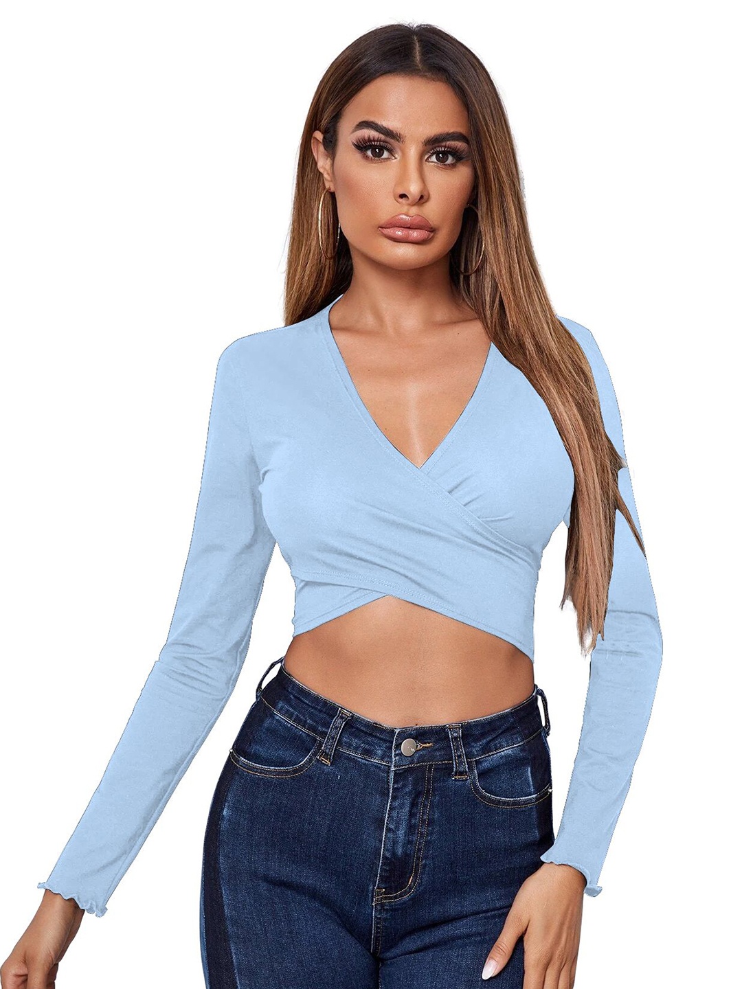 

AVANOVA Women V-Neck Wrap Crop Top, Turquoise blue
