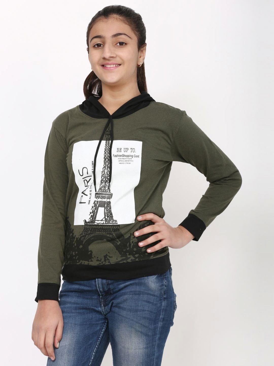 

YYCLOTHING Unisex Kids Graphic Printed Hood Cotton T-shirt, Olive
