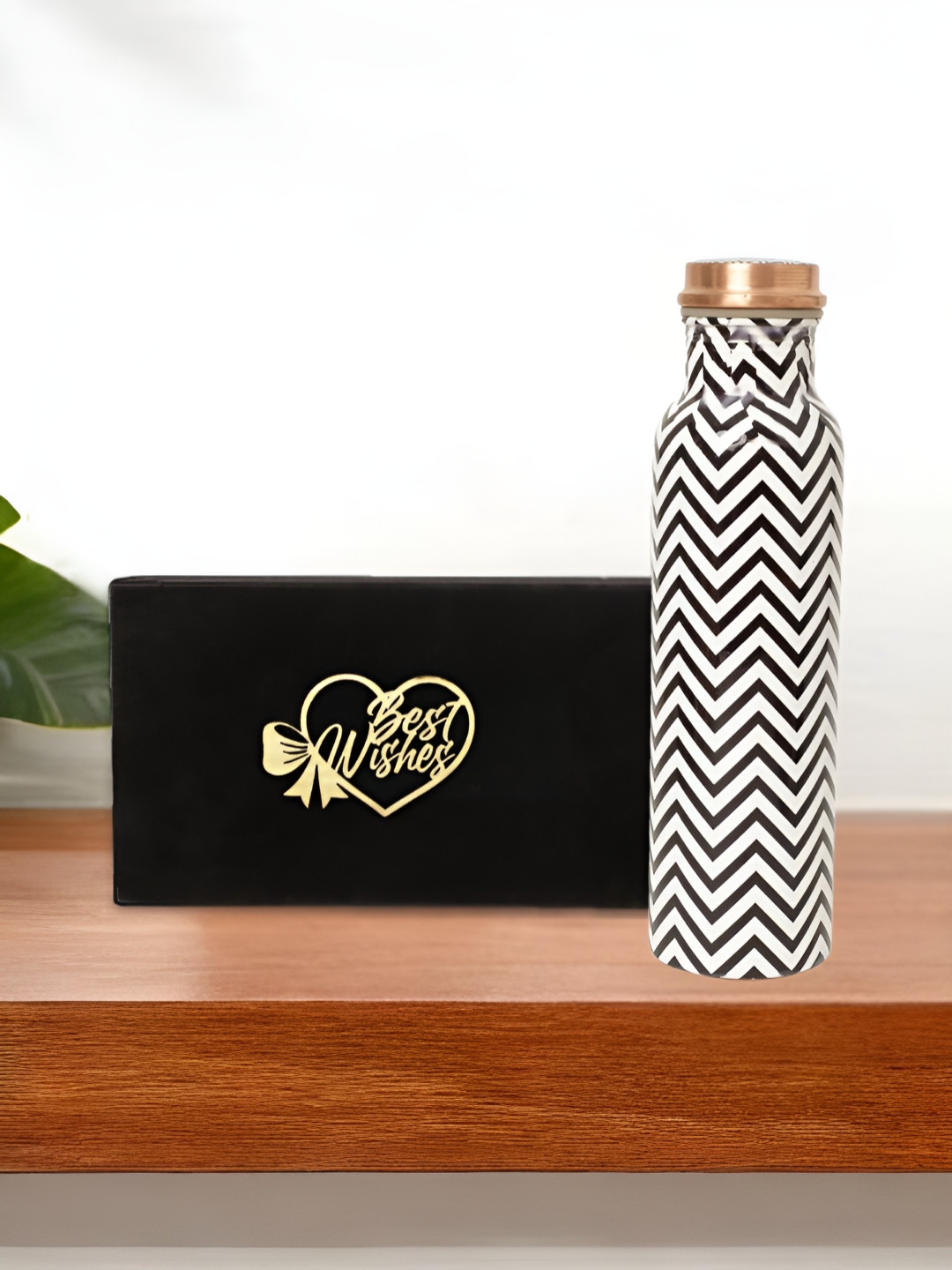 

INTERNATIONAL GIFT White Printed Pure Copper Water Bottle With Velvet Box & Bag - 950 ml
