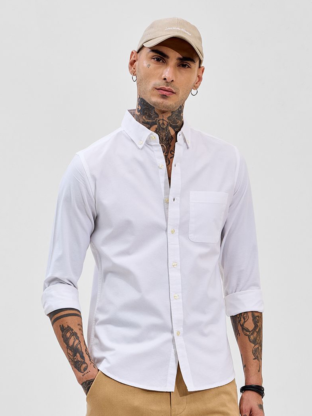 

Snitch Men Classic Fit Button-Down Collar Solid Cotton Formal Shirt, White