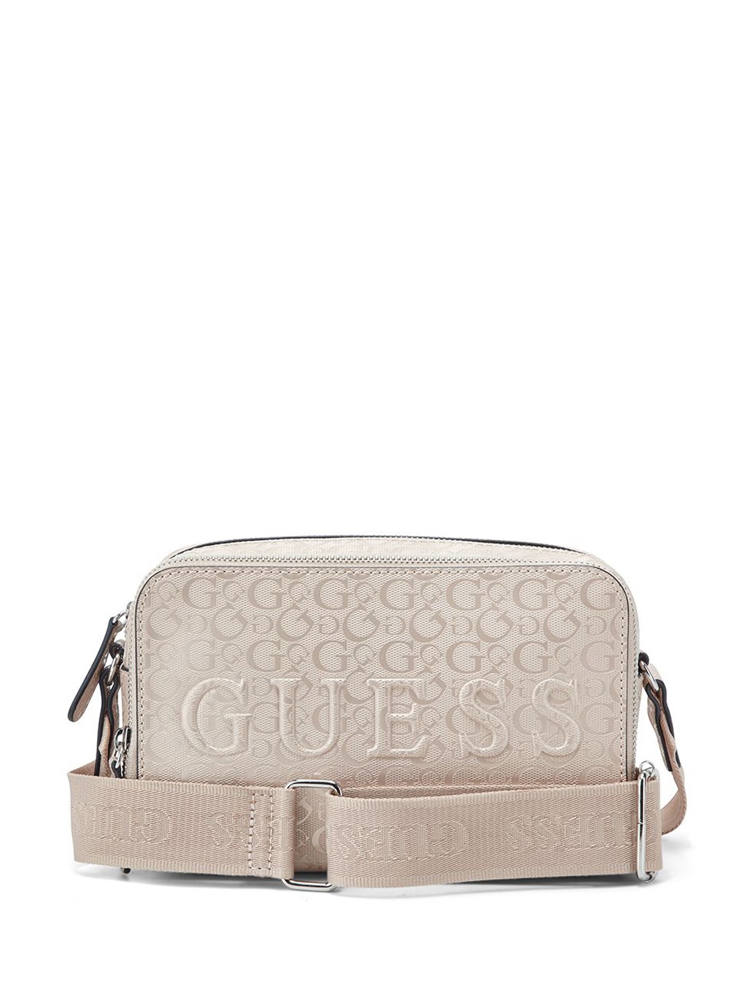 

GUESS Printed Bowling Shoulder Bag with Cut Work, Beige