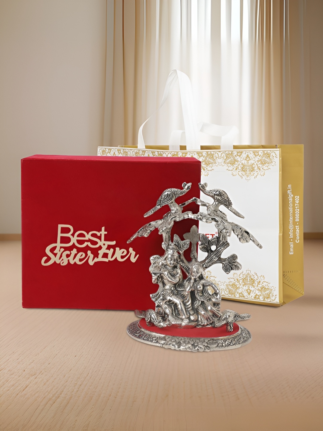 

INTERNATIONAL GIFT Silver Plated Radha Krishna Idol with Box and Best Sister Tag