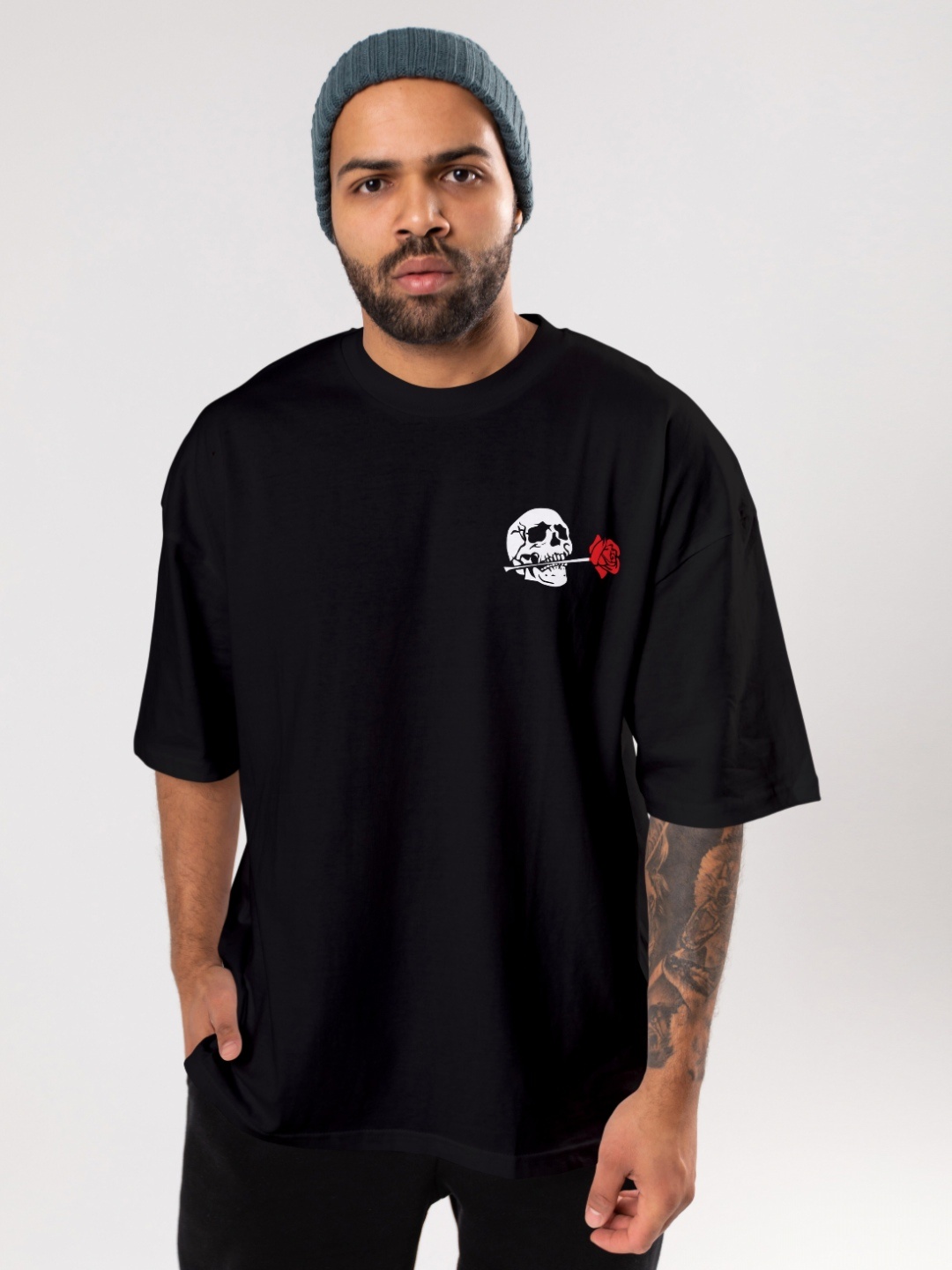 

FLYIND VOGUE OUTFIT Men Bio Finish Graphic Printed Round Neck Cotton Oversized T-shirt, Black