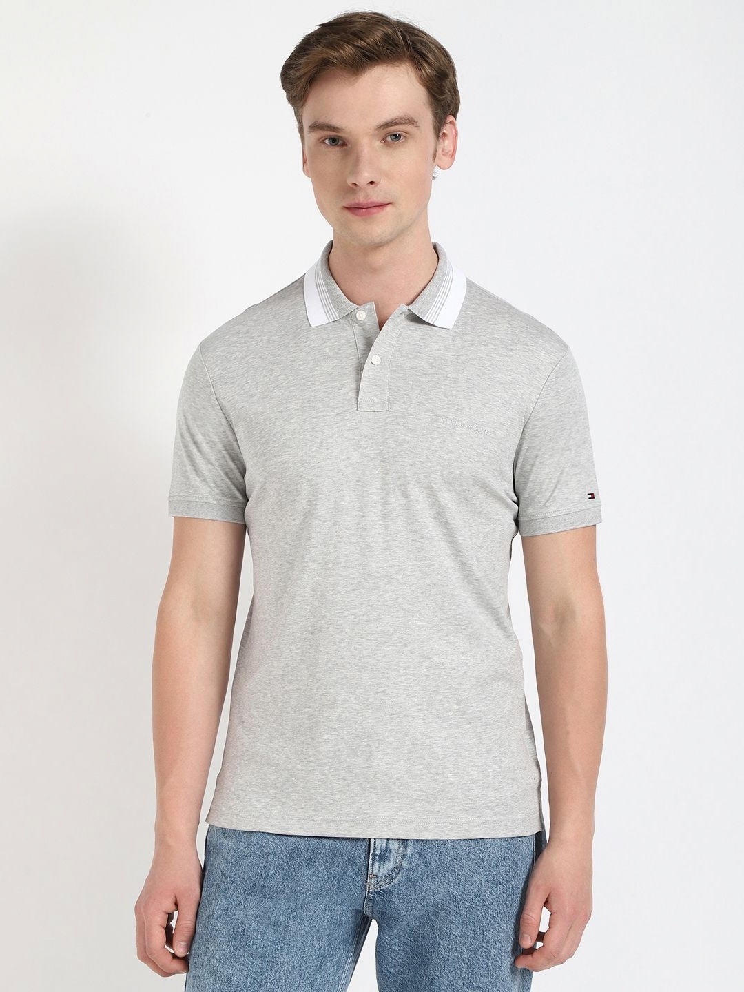 

Tommy Hilfiger Men Polo Collar Applique T-shirt, Grey