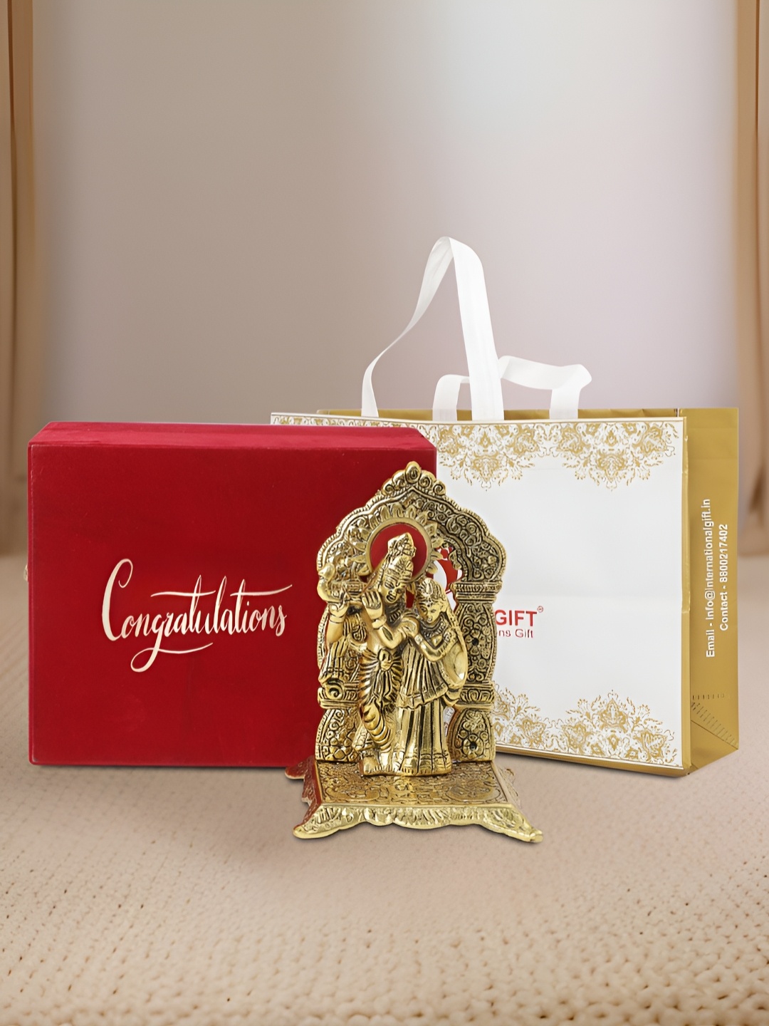 

INTERNATIONAL GIFT Gold-Toned Lord Radha Krishna Religious Idol Showpiece