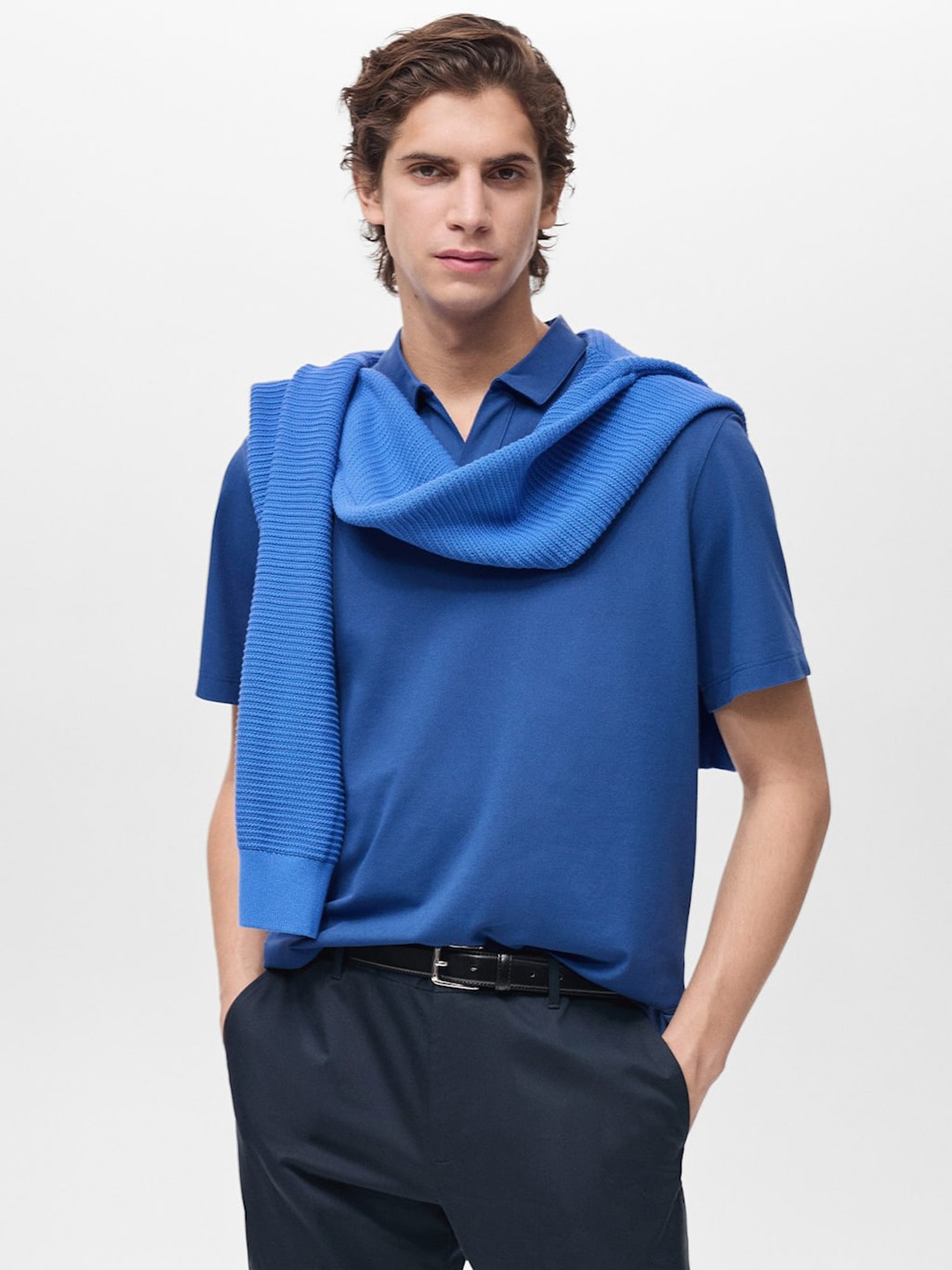 

MANGO MAN Polo Collar Slim Fit T-shirt, Blue