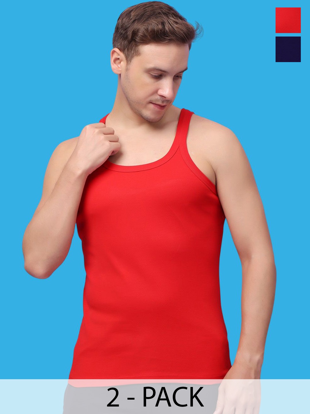 

Friskers Pack Of 2 Pure Cotton Gym Innerwear Vests 301224CA-03-05, Red