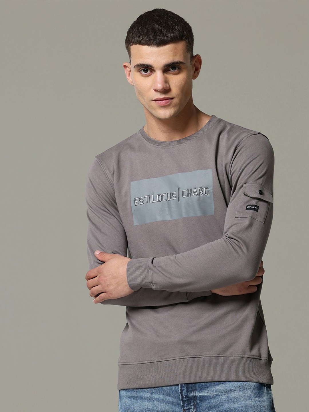 

Estilocus Men Printed Sweatshirt, Grey