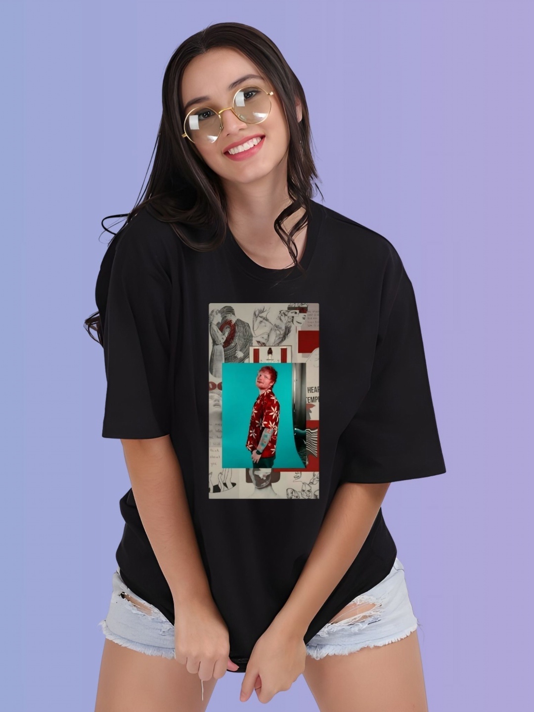 

TRENDSATTIRE Women Ed Sheeran Fan Tshirt, Black