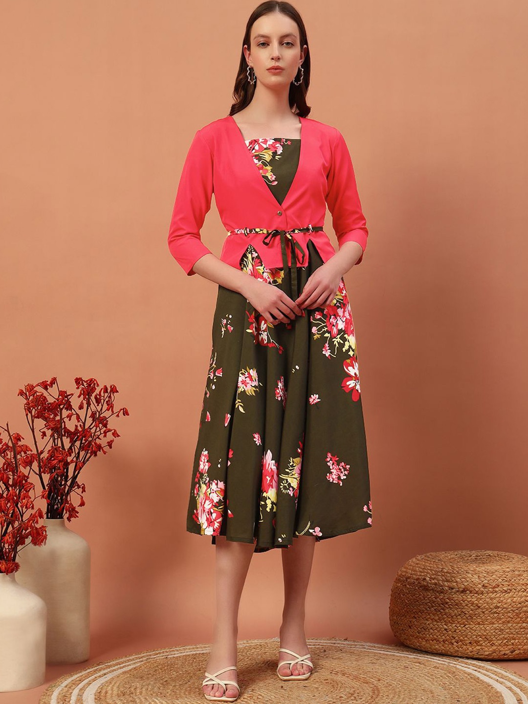 

Rudraaksha Creations Floral Print Crepe A-Line Dress, Multi
