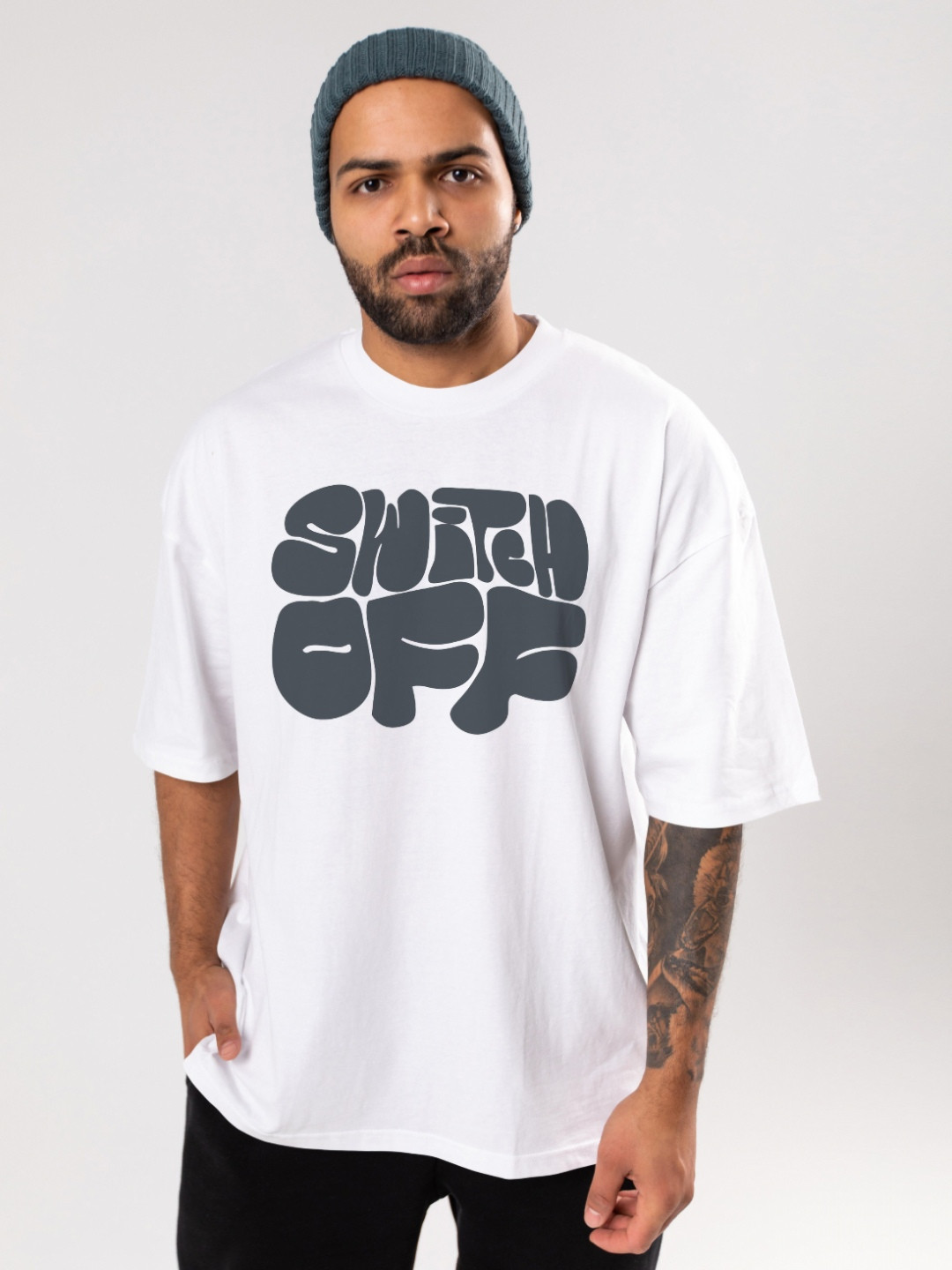 

FLYIND VOGUE OUTFIT Men Bio Finish Typography Printed Round Neck Cotton Oversized T-shirt, White
