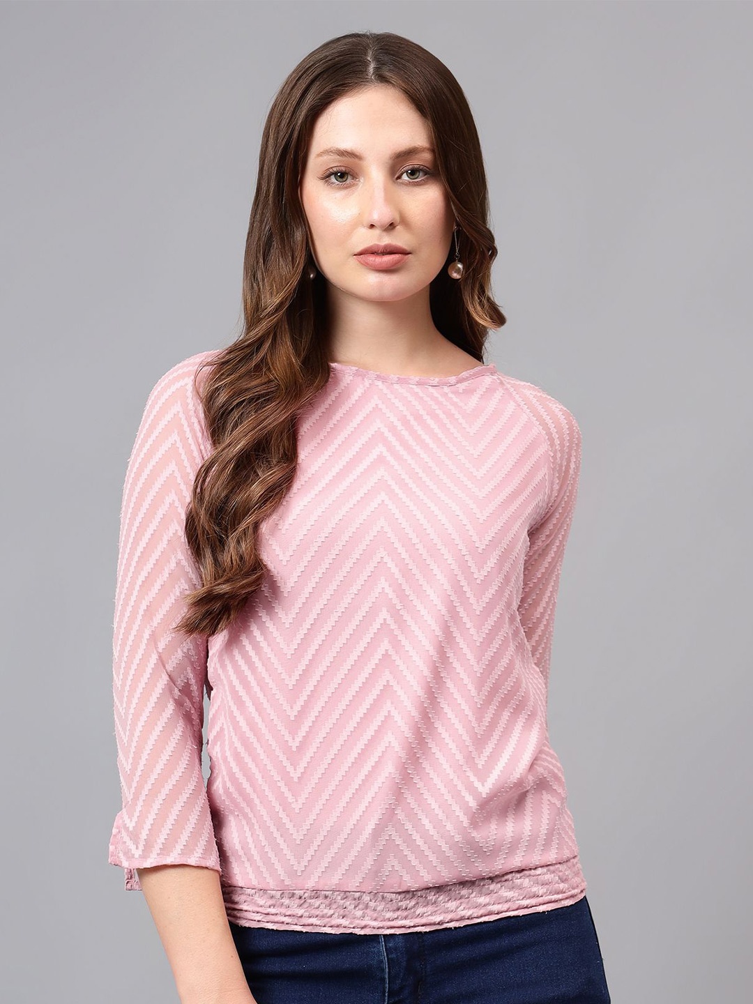 

BAESD Women Geometric Self Design Blouson Top, Pink