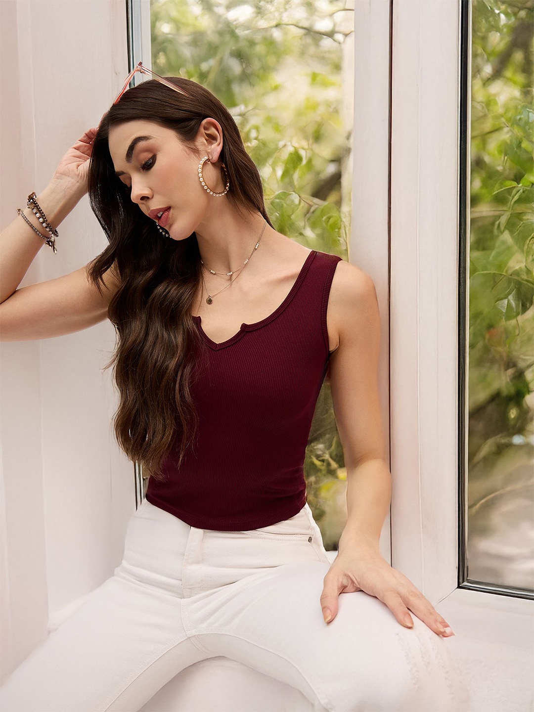 

DressBerry Women Scoop Neck Top, Maroon