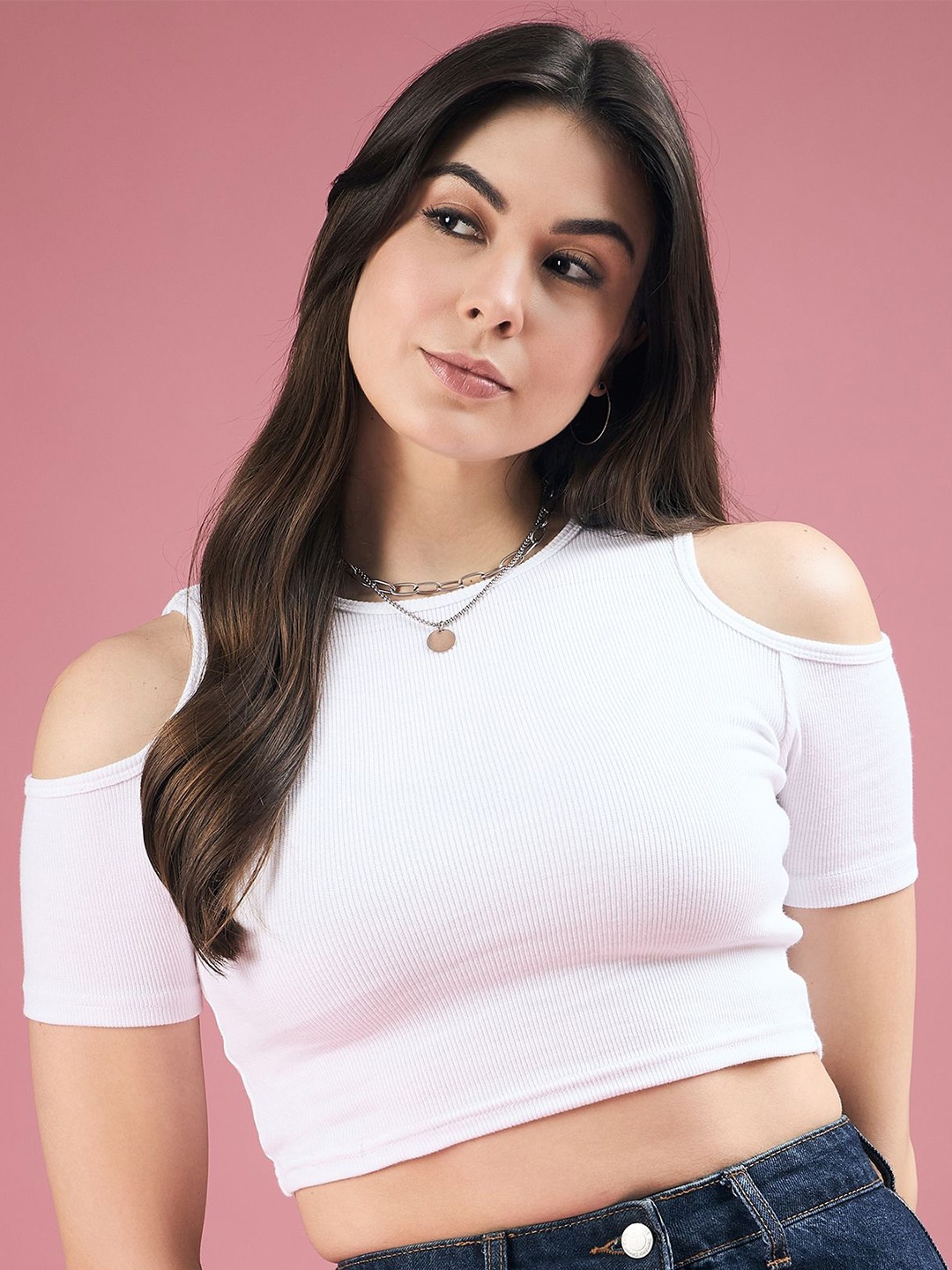 

DressBerry Cold-Shoulder Tank Crop Top, White