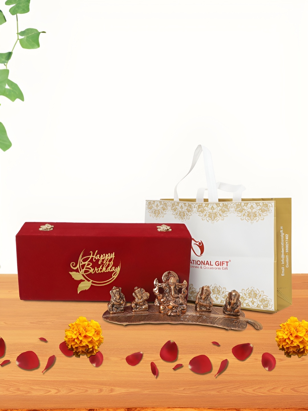 

INTERNATIONAL GIFT Copper-Toned Lord Musical Ganesh Religious Idol Showpiece With Box Bag