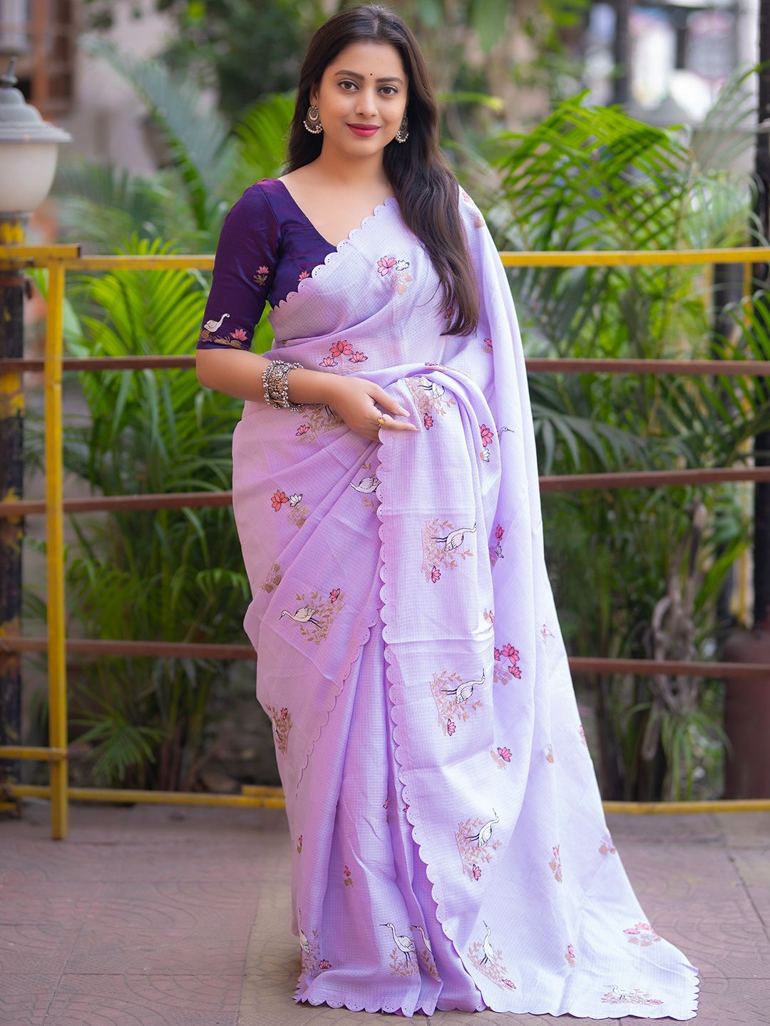 

Mitera Floral Embroidered Saree, Lavender