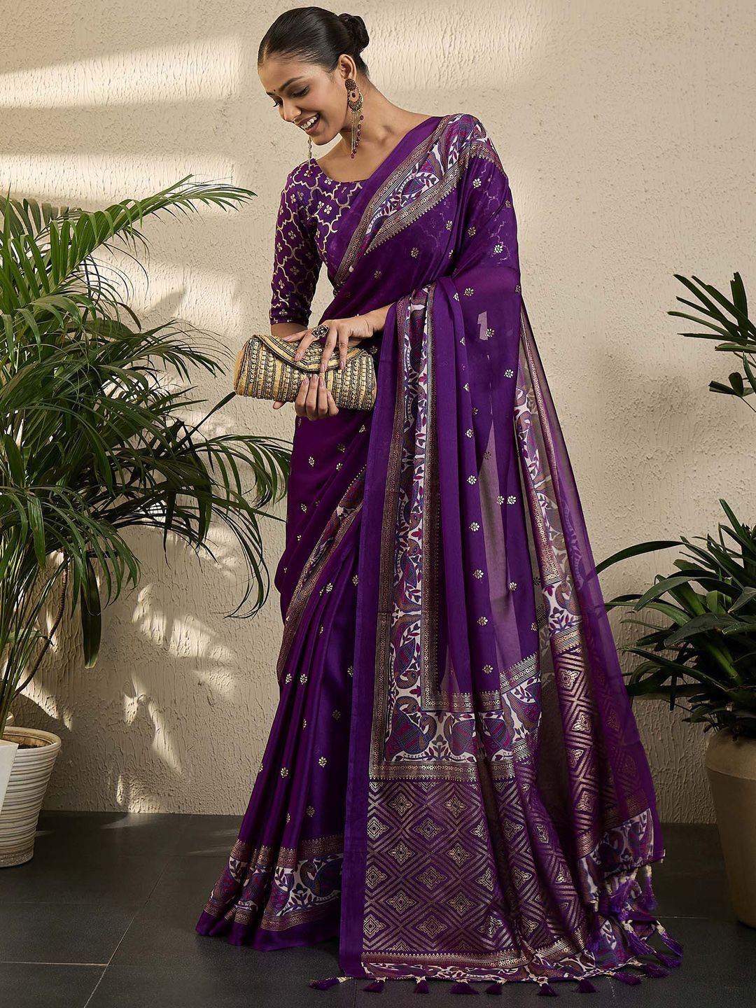 

all about you Woven Design Banarasi Saree, Purple