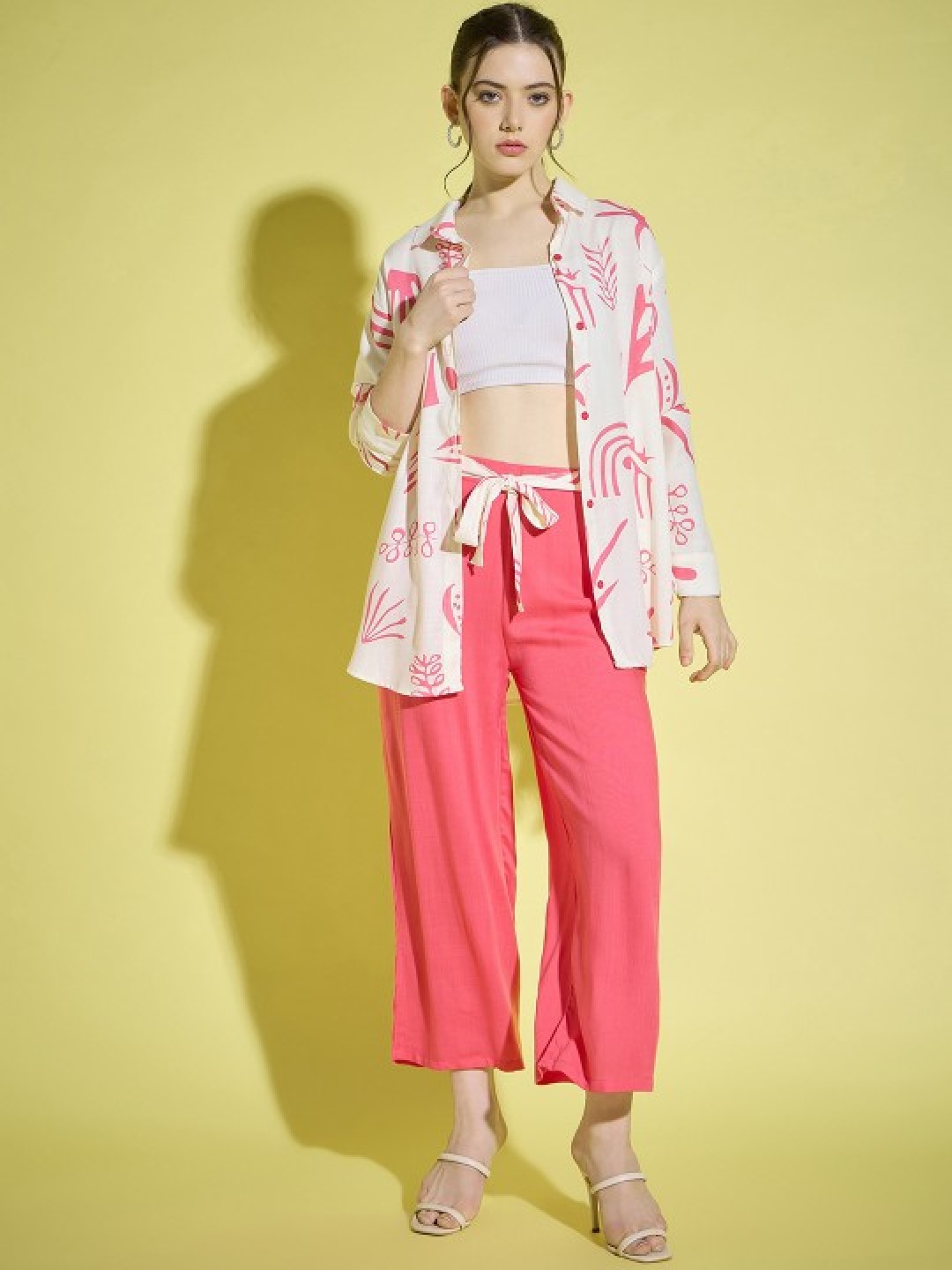 

BAESD Floral Printed Shirt Collar Pure Cotton Shirt & Palazzos, Pink