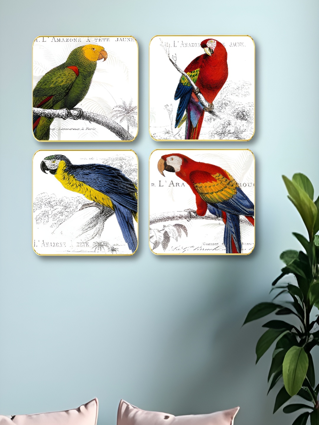 

Myntra Elegant Homes Red & Yellow 4 Piece Wood Birds and Animals Wall Paintings