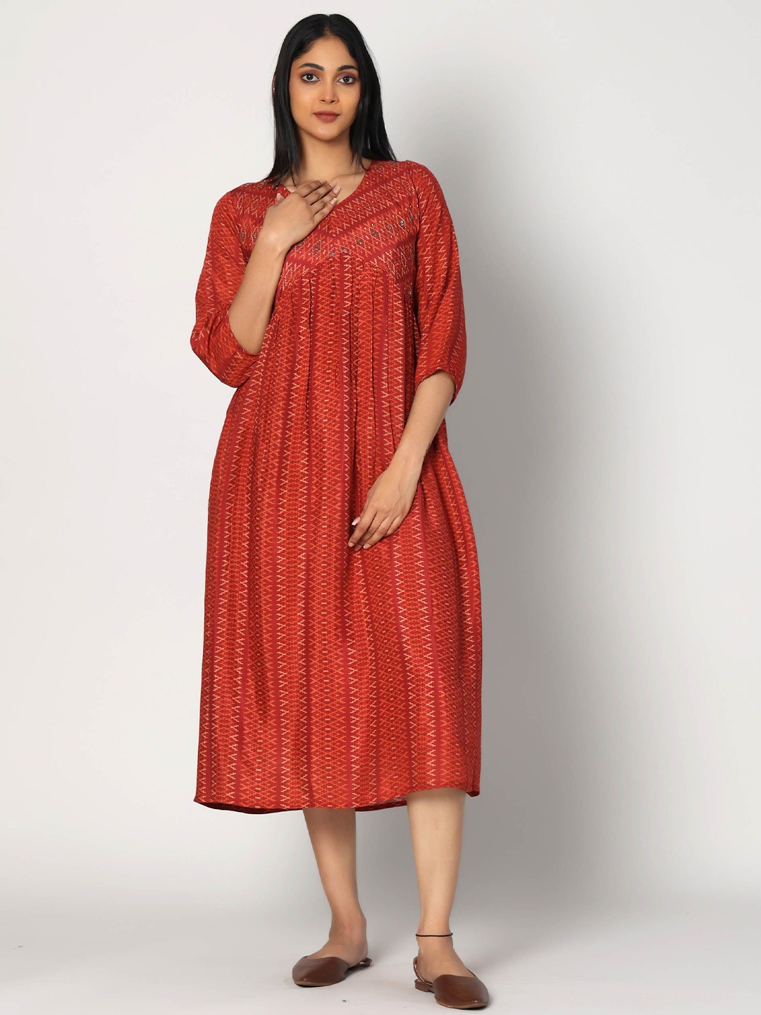 

Hassu's Print Empire Midi Dress, Red