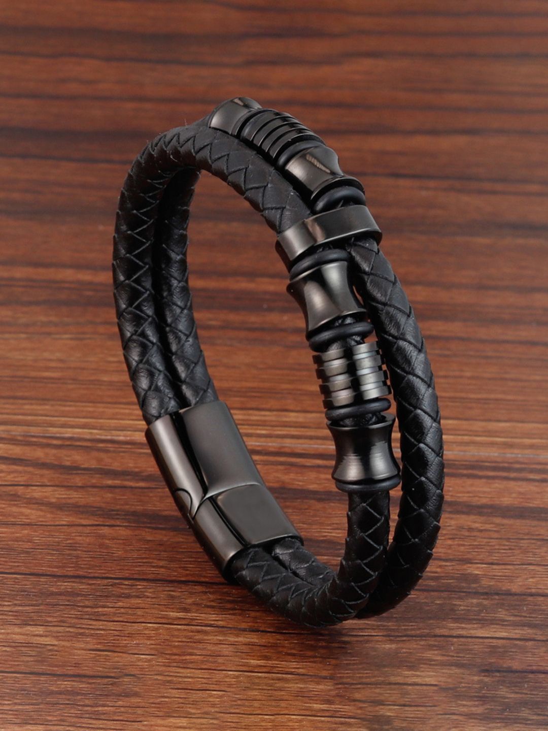 

Jewels Galaxy Men Leather Wraparound Bracelet, Black