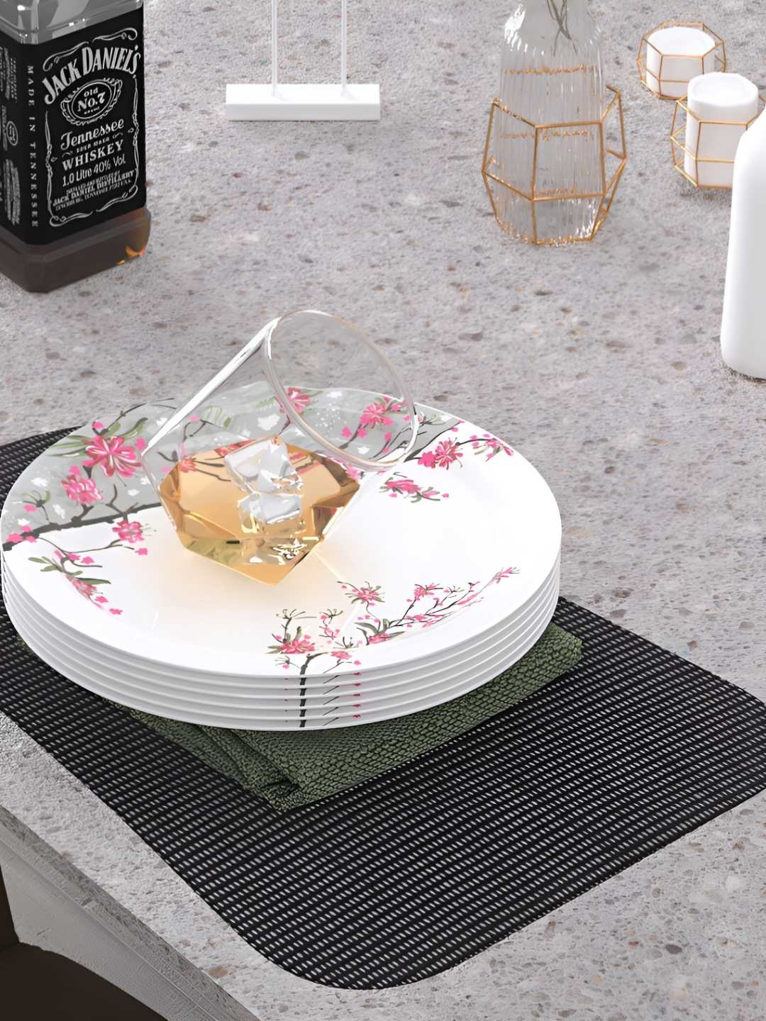 

Castleite Pink 6 Pieces Printed Dishwasher Safe Glossy Finish Melamine Plates